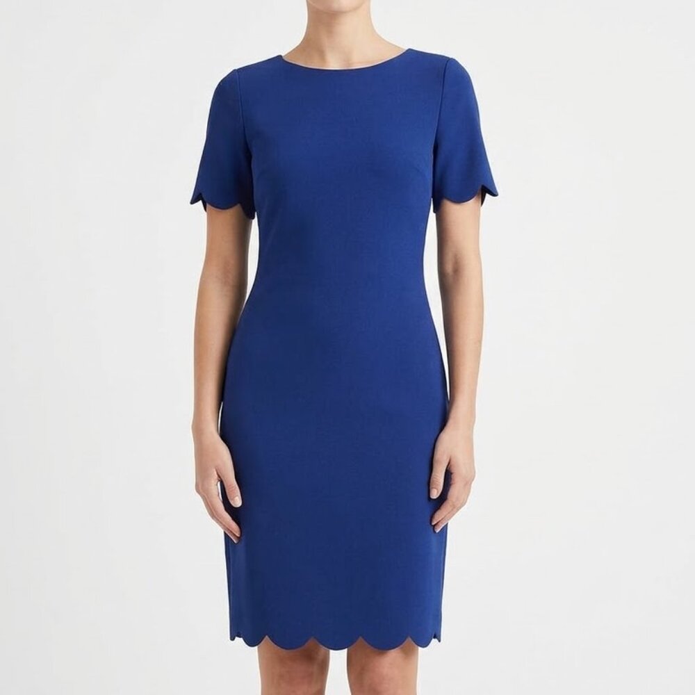 Glamour Navy Blue Scalloped Hem Sheath Dress Size 14 Twee Modest Corporate Core